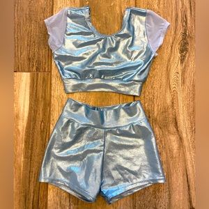 Girls Dance Cheer Set Light Blue Sparkle Size 6-8